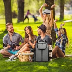 Kono Koeltas - Koelrugzak - Picknick - Picknicktas Met Flessenhouder - Koelrugtas Met Picknickkleed - Grijs (E6915 GY) -Kampeeruitrusting 1200x1200 1395