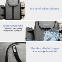 Kono Koeltas - Koelrugzak - Picknick - Picknicktas Met Flessenhouder - Koelrugtas Met Picknickkleed - Grijs (E6915 GY) -Kampeeruitrusting 1200x1200 1396