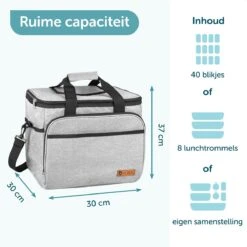 ForDig Koeltas XL Grijs (30 Liter) - Gemaakt Van 600D Polyester Met PEVA-Voering - Ruimte Voor 40 Blikjes Of 20 Halve Liter Flessen - Opvouwbaar Koel Tas Met Easy-Acces Flap - Ruimte Voor Bestek - Picknick Cool Bag - Coolerbag - Grote Cooler -Kampeeruitrusting 1200x1200 1590