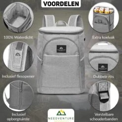 Needventure Koeltas - Lunchtas - Koelrugtas - Picknicktas - 20 Liter - Flessenhouder - Bieropener - Grijs 13 Needventure Koeltas - Lunchtas - Koelrugtas - Picknicktas - 20 Liter - Flessenhouder - Bieropener - Grijs -Kampeeruitrusting 1200x1200 1621