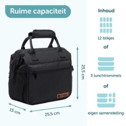 ForDig Lunchtas Zwart - Koeltas Gemaakt Van 600D Polyester Met PEVA-Voering - Ruimte Voor Lunchtrommel / Snacks / Blikjes - Koel Tas Met Mesh Opbergruimtes En Ruimte Voor Bestek - Lunch Tas Cool Bag - Coolerbag - Kleine Cooler -Kampeeruitrusting 1200x1200 1696