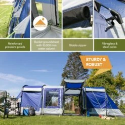 Skandika Montana 8 Tent – Tunneltenten – 8 Persoons Tent – Campingtent – 200 Cm Stahoogte – 2-4 Slaapcabines - Muggengaas – Familietent – 4 Ingangen – 700 X 310 X 200 Cm (L X B X H) - 5000 Mm Waterkolom – Outdoor, Camping – Kamperen – Blauw -Kampeeruitrusting 1200x1200 184