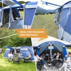 Skandika Montana 8 Tent – Tunneltenten – 8 Persoons Tent – Campingtent – 200 Cm Stahoogte – 2-4 Slaapcabines - Muggengaas – Familietent – 4 Ingangen – 700 X 310 X 200 Cm (L X B X H) - 5000 Mm Waterkolom – Outdoor, Camping – Kamperen – Blauw -Kampeeruitrusting 1200x1200 186