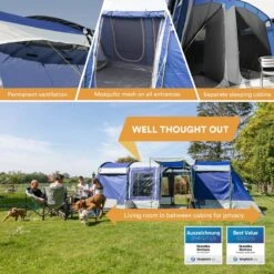 Skandika Montana 8 Tent – Tunneltenten – 8 Persoons Tent – Campingtent – 200 Cm Stahoogte – 2-4 Slaapcabines - Muggengaas – Familietent – 4 Ingangen – 700 X 310 X 200 Cm (L X B X H) - 5000 Mm Waterkolom – Outdoor, Camping – Kamperen – Blauw -Kampeeruitrusting 1200x1200 187