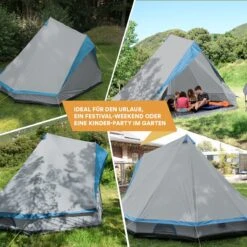 Skandika Tipii II Tent – Tipi-tenten – Teepee – 8 Persoons Campingtent – Muggengaas – 250 Cm Stahoogte – Uitneembare Tentvloer – 3000 Mm Waterkolom – Indische Tent, Partytent, Festivaltent – Outdoor, Camping, Tuin – Kamperen – Grijs/turquoise -Kampeeruitrusting 1200x1200 45