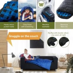 Skandika Dundee Flannel-L Slaapzak – Mummmieslaapzakken – Slaapzakken Volwassen - Maat M – Unisex - Katoen, Luxe Kwaliteit, Dubbele Slaapzak, 3 Seizoenen, Tot -20°C - 220 X 80 Cm - Outdoor Kampeerslaapzak – Ritssluiting Links - Zwart/blauw -Kampeeruitrusting 1200x1200 476