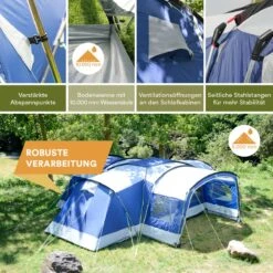 Skandika Nimbus Sleeper 12 Tent – Koepeltenten – 12 Persoons Familietent - Campingtent – Muggengaas – Sleeper Technology (3 Extra Donkere Slaapcabines) – 760 X 630 X 215 Cm (LxBxH) – 5000 Mm Waterkolom – Camping, Tuin – Kamperen – Blauw/wit -Kampeeruitrusting 1200x1200 58