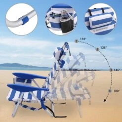Naqsh Store Strandstoel Met Hoofdkussen, Aluminium, Draagbare Vouwstoel, Campingstoel, Opvouwbaar En Verstelbaar, Zoals Een Rugzak Draagbaar, Buitenstoel, Blauw En Wit Gestreept GCB62BU -Kampeeruitrusting 1200x1200 653