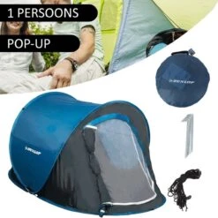 Dunlop Pop Up Tent 220 X 120 X 90 Cm - Grijs/ Blauw - 1 Persoons -Kampeeruitrusting 1200x1200 66