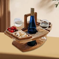 Merkloos Houten Outdoor Wijntafel Draagbare Houten Picknicktafel Mini Campingtafels Met Wijnglas Houder Voor Tuin Outdoor Camping Picknick Strand - Plataan Hout - Wijn -Kampeeruitrusting 1200x1200 689