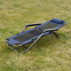 Ligstoel 155x60cm - Opvouwbaar Campingstoel Ligbed Strandstoel Tuinstoel Vouwligstoel Blauw -Kampeeruitrusting 1200x1200 874