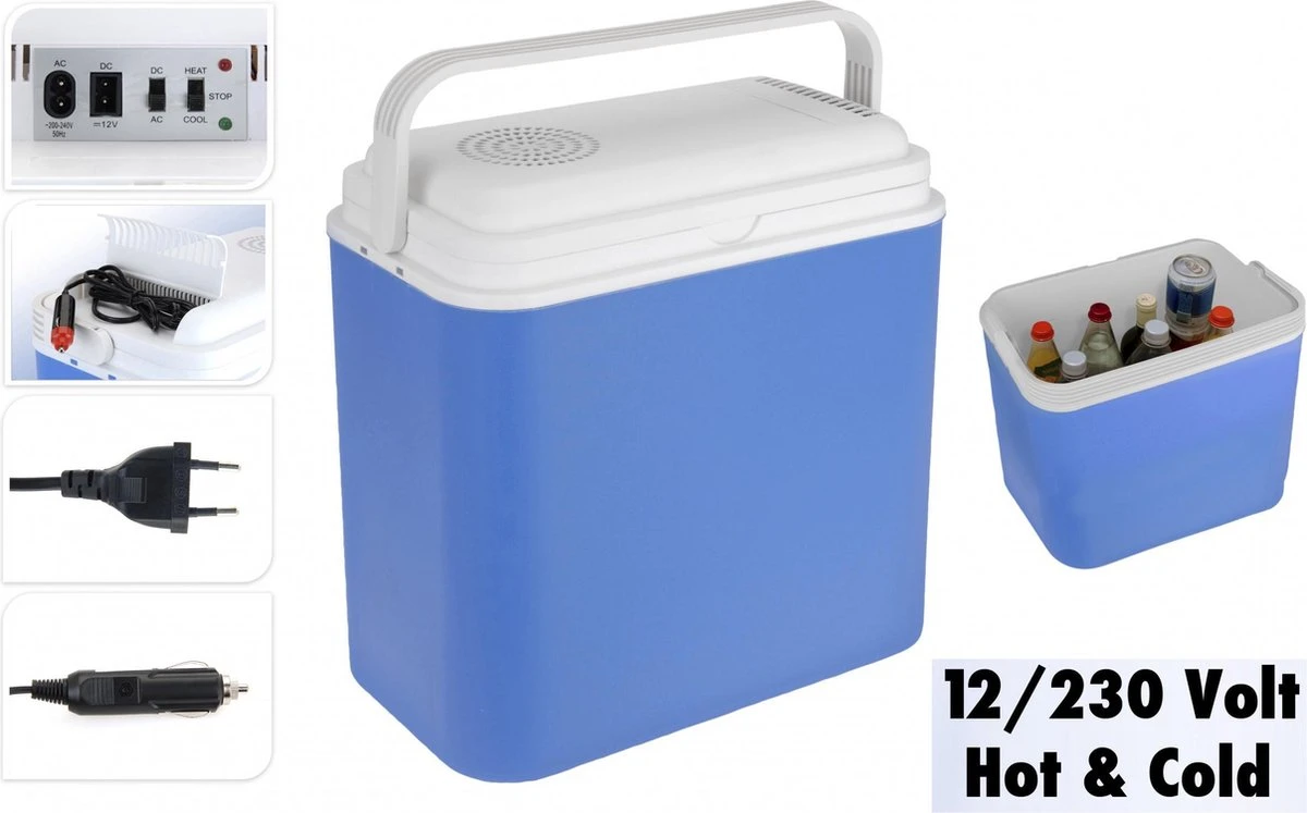 Excellent Cool Solutions - Draagbare Koelbox - Met Verwarm Functie - Blauw/wit - 24 Liter - 12V & 230V 1 Excellent Cool Solutions - Draagbare Koelbox - Met Verwarm Functie - Blauw/wit - 24 Liter - 12V & 230V