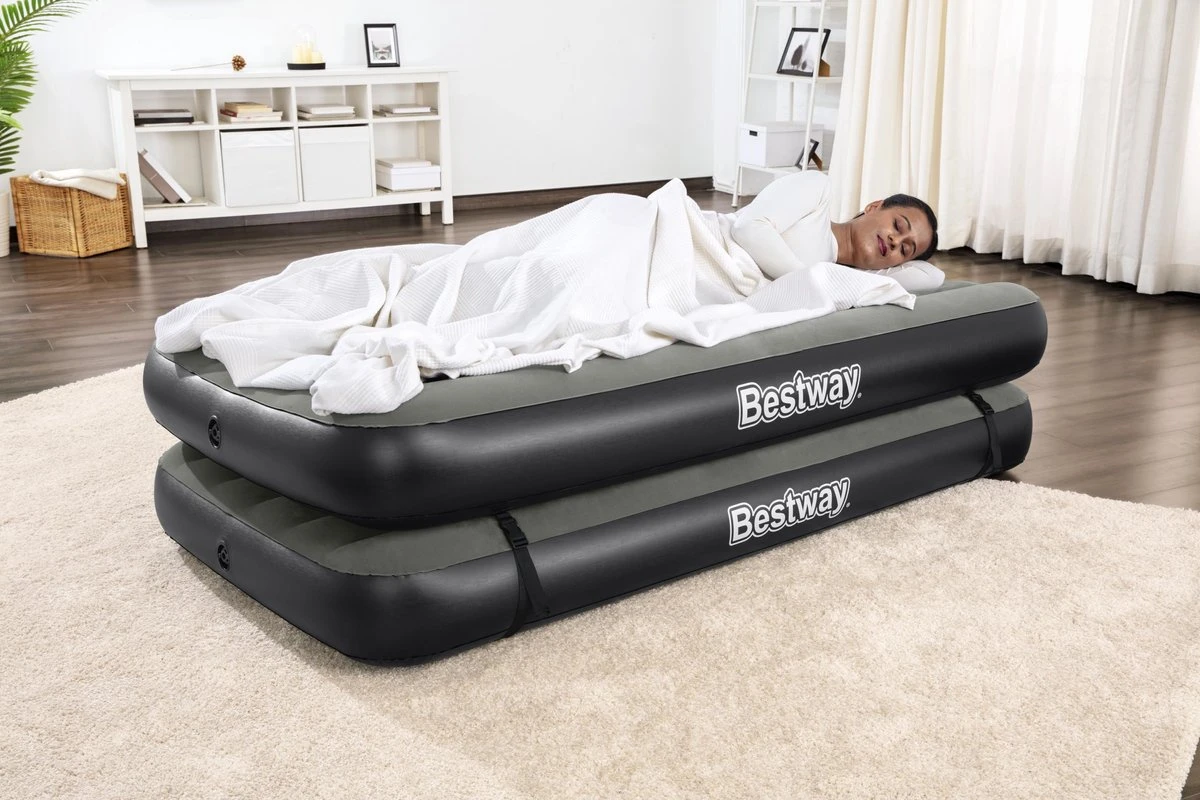 Bestway 3-in-1 Luchtbed - Connect - Zwart - 188x99cm - PVC/Polyester - Single, Double Single En Twin Opblaasbed - Tritech Materiaal - I-Beam Constructie 17 Bestway 3-in-1 Luchtbed - Connect - Zwart - 188x99cm - PVC/Polyester - Single, Double Single En Twin Opblaasbed - Tritech Materiaal - I-Beam Constructie - Afbeelding 17