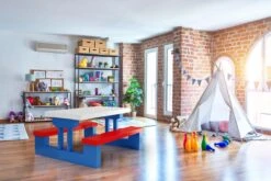 Merkloos Kinder Picknicktafel Met Parasol - Blauw -Kampeeruitrusting 1200x800 192