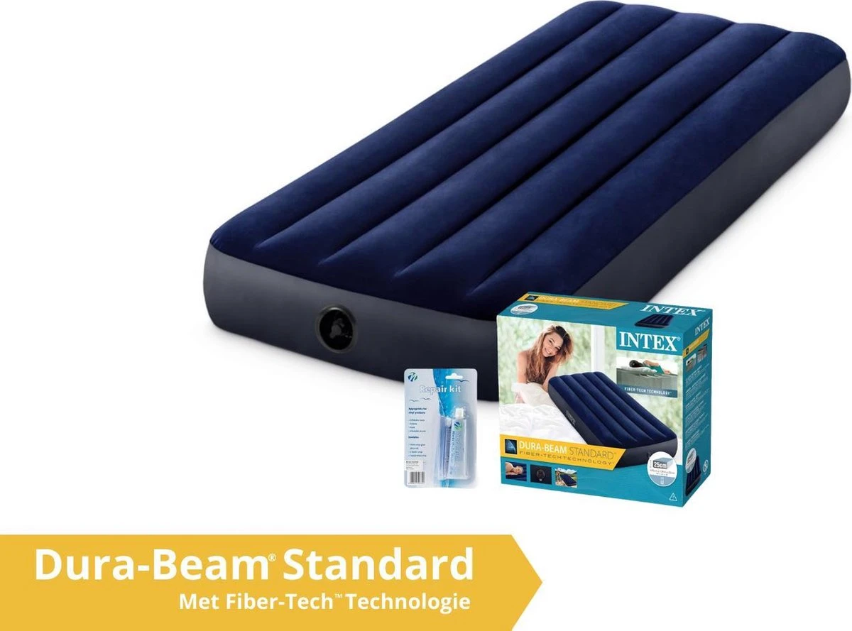 Intex Luchtbed - Classic Downy - Formaat: Cot - B76 X L191 X H25 Cm - 1 Pers. - Met Reparatieset 1 Intex Luchtbed - Classic Downy - Formaat: Cot - B76 X L191 X H25 Cm - 1 Pers. - Met Reparatieset