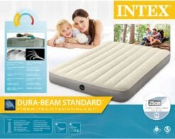 Intex Luchtbedset Intex Luchtbed - Twijfelaar - 137 X 191 X 25 Cm - Beige + Intex Elektrische Pomp - 650 Liter/min + Hoeslaken Zwart + Reparatieset -Kampeeruitrusting 1200x950