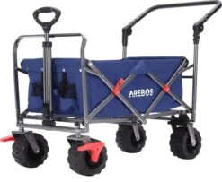 AREBOS Handkar | Transportwagen | Apparatuurwagen | Opvouwbaar | Duwstang| Blauw -Kampeeruitrusting 1200x988 4