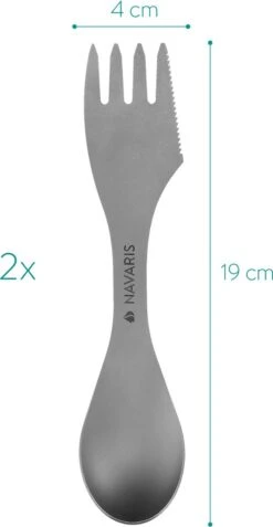 Navaris 2x Spork Titanium Campingbestek - Vork, Mes En Lepel In één - Bestek Voor Onderweg En Op Reis - Lichtgewicht - Inclusief Bewaarzakje -Kampeeruitrusting 621x1200 4