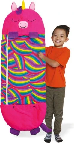 Mediashop Happy Nappers Kinderslaapzak - 2-in-1 Zachte Knuffel En Zomerslaapzak - Roze Eenhoorn Motief Voor Kinderen Van 3 Tot 6 Jaar -Kampeeruitrusting 627x1200