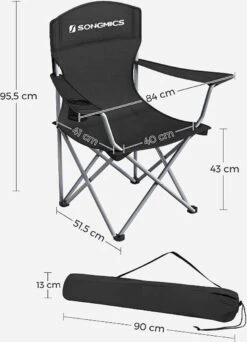 MIRA Home - Campingstoel Set Van 2 Inklapbaar - Klapstoel Met Robuust Frame - Met Flessenhouder - 76 X 51.5 X 95.5 Cm - Zwart -Kampeeruitrusting 866x1200 1