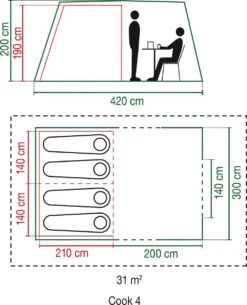 Coleman Cook 4 Tunneltent - Familietent - 4-Persoons - Groen -Kampeeruitrusting 971x1200
