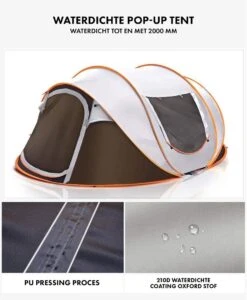 Fly Lab Luxe Pop Up Tent - Kampeer Tent - Grijs/Oranje - 4 Persoons -Kampeeruitrusting 989x1200